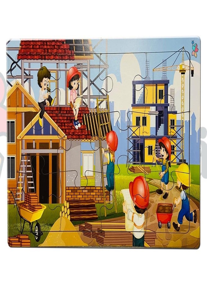 Khilonewale Kids Construction Zone Wooden Jigsaw Puzzle: A Fun and Educational Toy for Children (Ages 3-8). This Set Includes 12 Pieces and Forms a Construction Zone Scene Sized at 8X12 Inches. - Image 1
